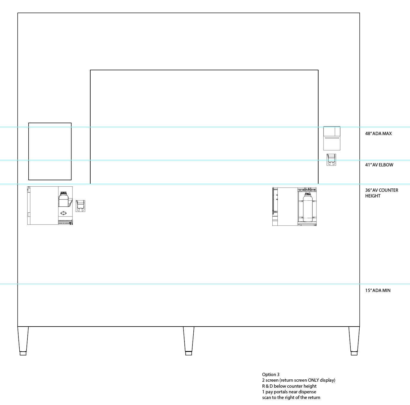 One of six station layout iterations against ADA height lines